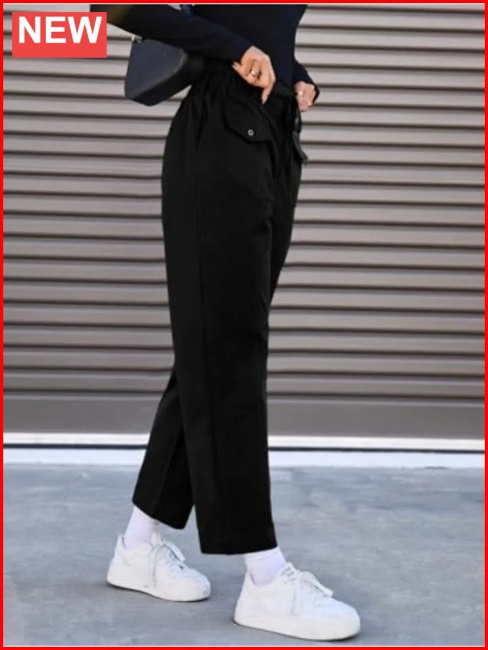 100% Cotton Cargo Pants with Drawstring Elastic Waist Multiple Pockets